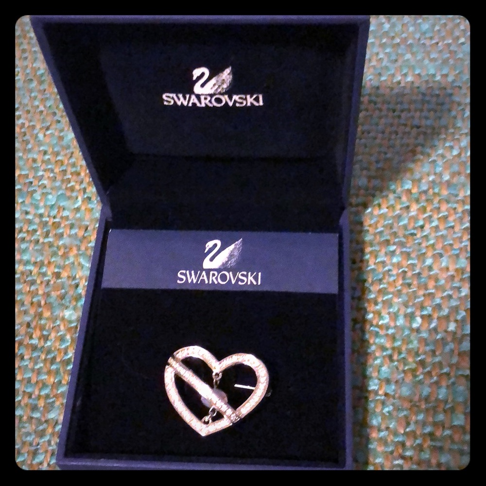Swarovski Rhodium Plated Heart Brooch